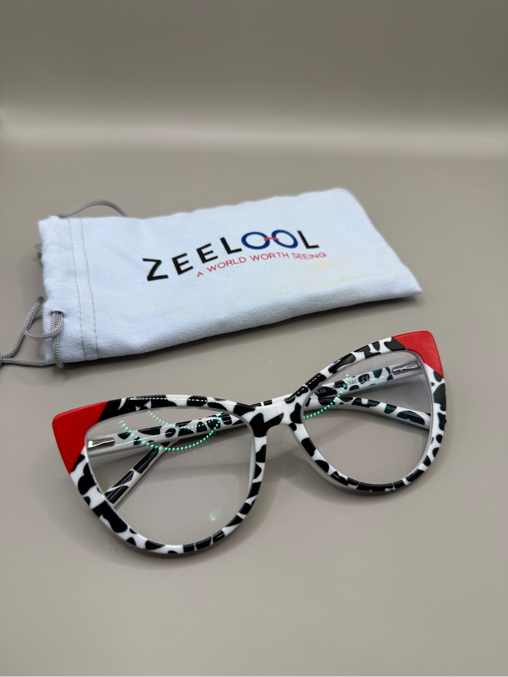 Zeelool Black White Leopard Cat Eye Glasses w/ Red Accents,Unknown prescription